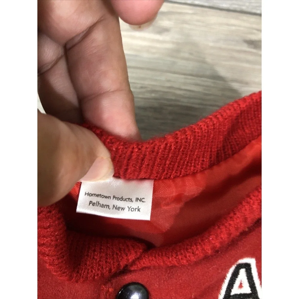Miniature Red Wool Varsity Letterman Jacket for Pet or Doll Cream Sleeves Size S